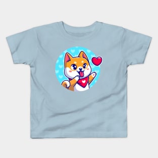 Happy Shiba Inu Dog Wearing Scarf With Love Cartoon Kids T-Shirt